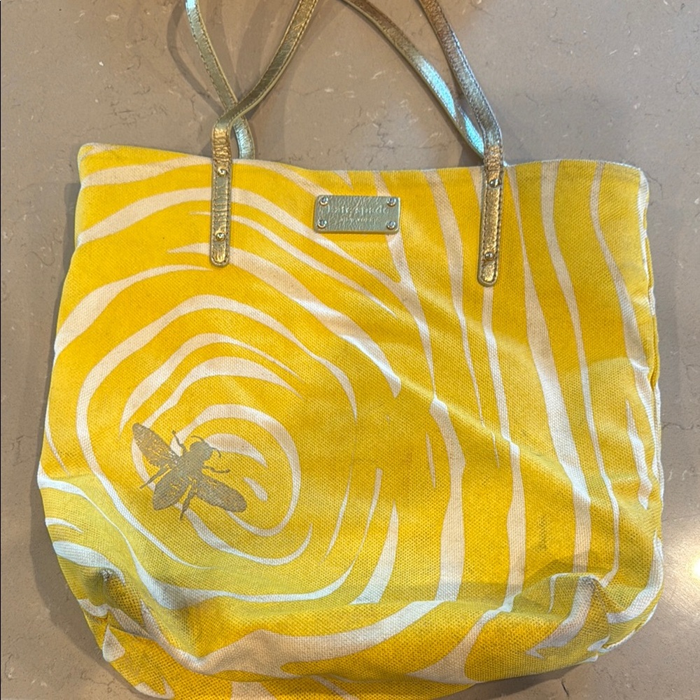 Kate Spade Yellow and Silver Tote Bag with Modern Spiral Design